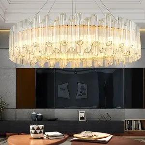 Round Metal Gold LED Luxury Glass Tubes Round Pendant Light Dining Lighting