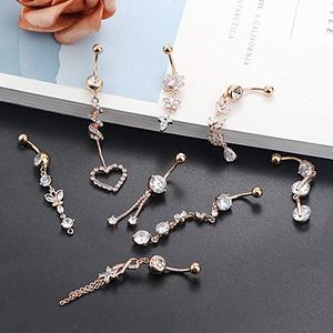 Bộ 8 14g 316L thép không gỉ <span class=keywords><strong>dangle</strong></span> rốn rốn Vòng rõ ràng Zircon Inlay cơ thể piercing đồ trang sức cho phụ nữ của đám cưới - Product Image 6
