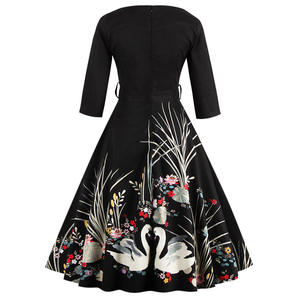 Robes de soirée noires rétro à imprimé cygnes, ventes chaudes - Product Image 2