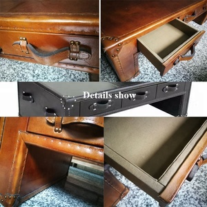 Luxury Vintage <strong>Trunk</strong> <strong>Coffee</strong> <strong>Table</strong> 100%genuine Leather Antique Chests &amp; <strong>Trunks</strong> American Style Tea <strong>Table</strong> with Storage 6 Drawers - Product Image 5