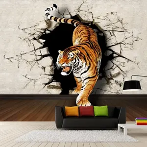 3D Stereo Tigers Wall Mural 3d Wallpaper Wholesale Italian Vinyl Wallpaper Kitchen Vinyl Wallpaper