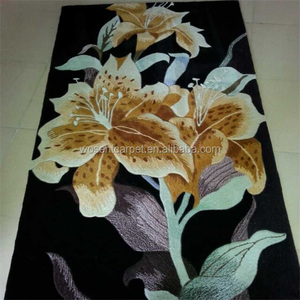 Floral Jacquard Pattern Hand Tufted Silk Wool Loop Pile <strong>Thick</strong> Fire Resistant Non-Slip Carpet <strong>Rug</strong> for Bedroom Decor - Product Image 2