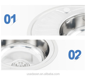 DS 5745 único tazón ronda fregadero con drainboard lavabo de vidrio de acero inoxidable cuenca triángulo fregadero - Product Image 2
