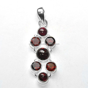 Colgante clásico de Plata de Ley 925, regalo de aniversario de boda Unisex, forma de cabina, piedra preciosa granate, ajuste de bisel de moda Unisex - Product Image 1