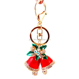 Creative Christmas Bell Rhinestone Car keychain Purse Bag Key Chain Christmas Jingle Bell Keychain Key Ring