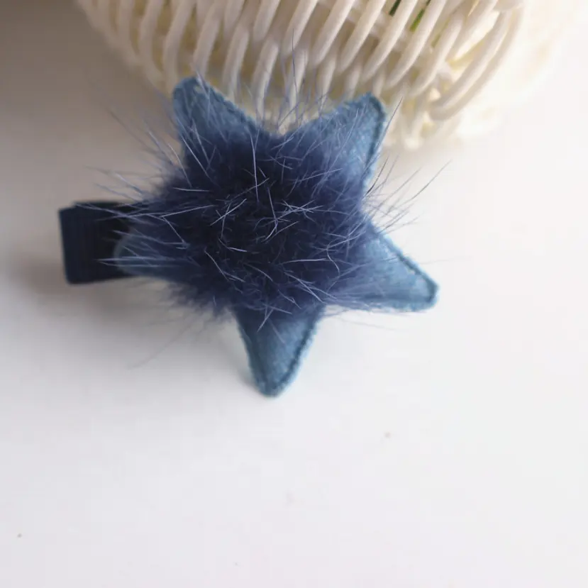 Mooie Meisjes Denim Ster Vormige Pom Pom Platte Haar Clip