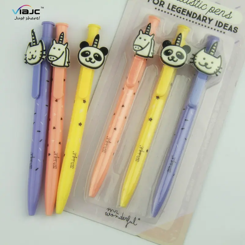 Promotional items cute animal customized kawaii ball pen gift set for kids students