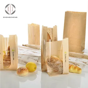 Paper Baguette Bags Packaging Bread Bag Kraft Paper China Supplier Eco-friendly Food Grade Long Size French Baguette Bakery Brown Customized Logo