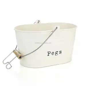 Classic Oval Galvanized Metal Pegs Box Housekeeper Tool Storage Bin