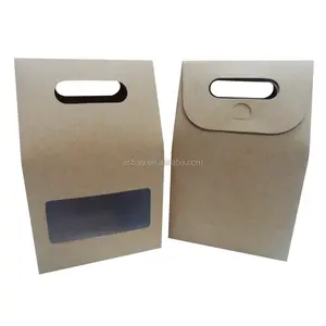 Biodegradável Compostável Origem Kraft Paper Gift Bags Com Alças Janela Retangular Para Impressão De Presente Erva Embalagem De Chá Preto