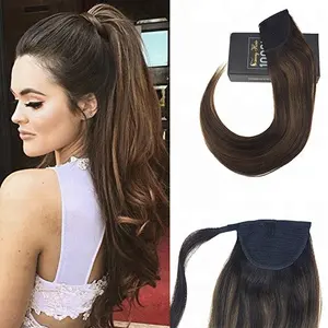 14-24inch Ponytail Hair Extensions Balayage Brown Human Hair Clip in Ponytail Extensions