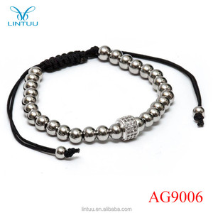 Nueva Marca de Los Hombres Hechos A Mano 18 K Pulseras Plateadas Granos Redondos <span class=keywords><strong>Del</strong></span> Trenzado Macrame Pulseras de Cuerda - Product Image 2