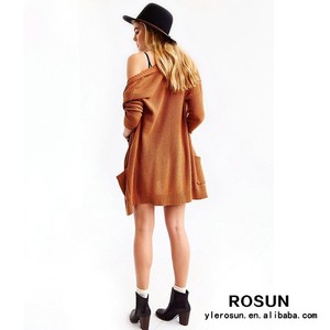 2015 mujer moda hilo que arropa longitud media chaqueta de punto marrón - Product Image 5