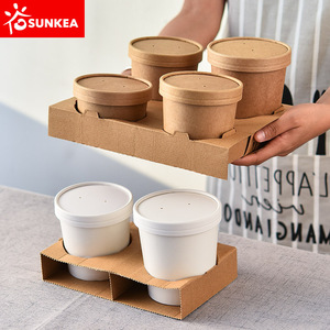 8oz 12oz 16oz <strong>Soup</strong> Cup Kraft Folded <strong>Tray</strong> Carrier - Product Image 4