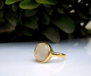 Vermeil Gold Grey Chalcedony Gemstone Sterling Silver <b>Fine</b> <b>Ring</b> - Product Image 1