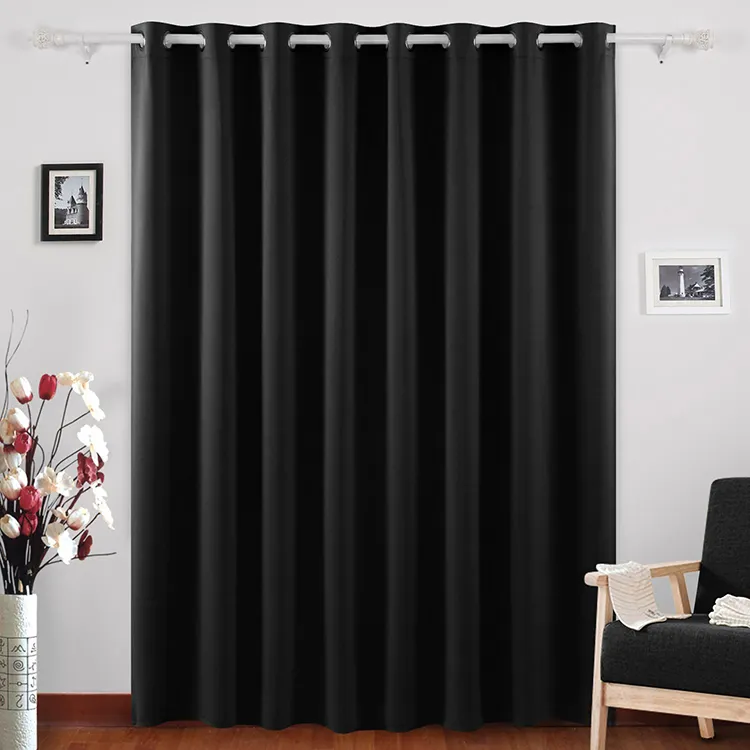 Cortinas de ventana opacas, ojales anchos, negras, 1 Panel