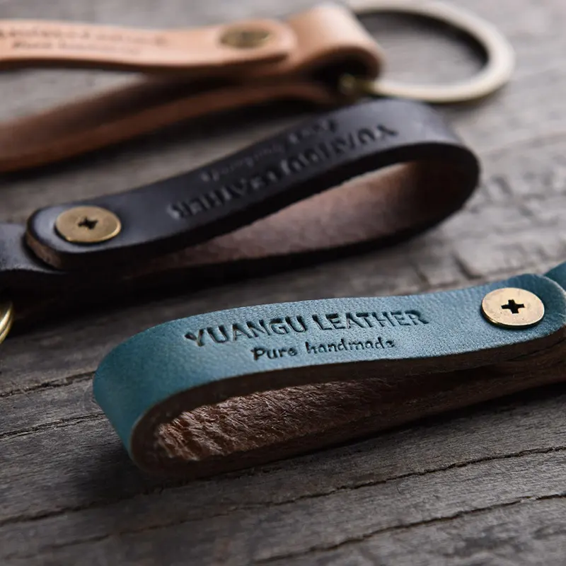 High quality 100% genuine vegetable ta leather keychain custom personalized logo custom size