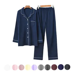 Bán Buôn Thương Hiệu Modal Cotton Lần Lượt Xuống Cổ Áo Pyjama Cho Phụ Nữ