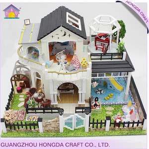 Modèle de maison de jardin avec lumière et meubles de simulation, maison de poupée miniature à faire soi-même, design de maison mignon - Product Image 4