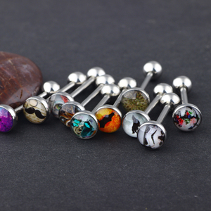 बहुत सारे सर्जिकल स्टील धातु जीभ के छल्ले मजाकिया नेस्टी शब्दों के चित्र लोगो 14 ग्राम-लंबाई 5/8 "या 16 मिमी शरीर के पिरकिन - Product Image 5