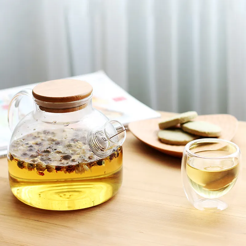 Большой размер бамбуковая крышка ароматизированный чай из боросиликатного стекла чайник
