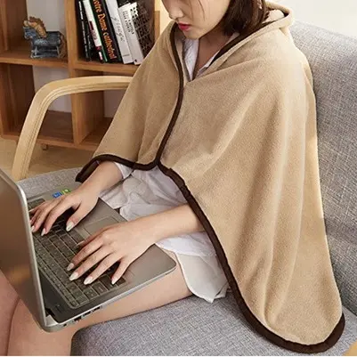 Heated Wrap Cape Throw flannel solid print Blanket