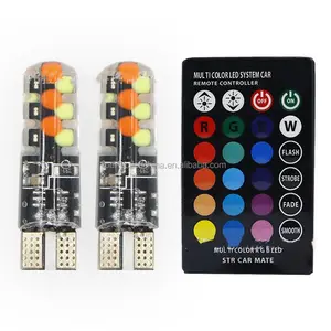 2Pcs/Set Led COB 12 SMD RGB T10 With Remote Controller 194 168 W5W Car Interior Light Bulbs Auto Headlight Side Signal Light