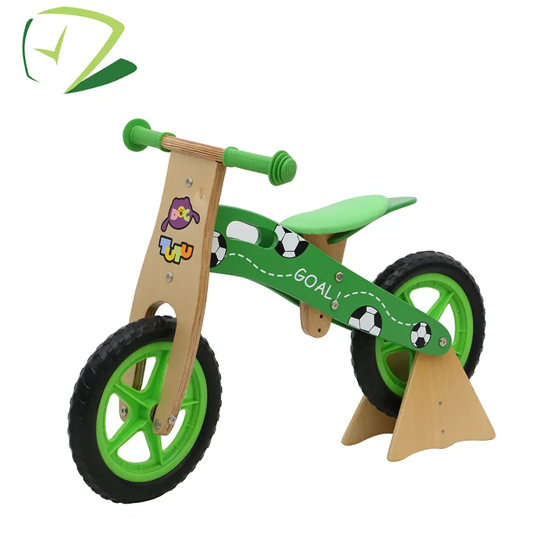 Non-toxic paint plywood green baby bike no pedals 12inch wheels bicycle balance wood