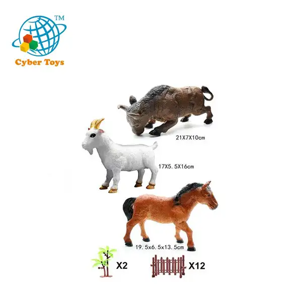 סימולציה בתפזורת פלסטיק חוות 3d בעלי החיים גן החיות ילדים צעצועי ג 'ונגל בעלי החיים צעצוע סט עם שור לחימה סוס כבשים מעקה עץ