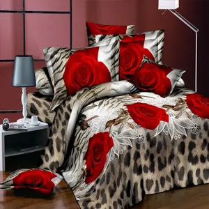 Z209 yatak takımları 4 adet 3D baskı zımpara yatak çarşafı düğün yastık kılıfı tam hayvan çiçek desenli yatak örtüsü