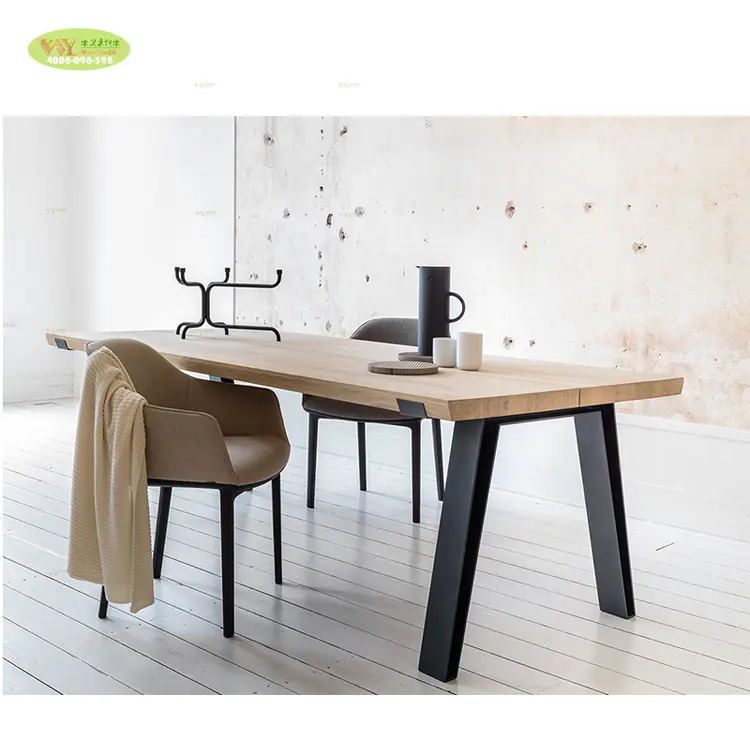 Iron Wood Dining Table Rectangle / Home Furniture Solid Wooden Dining Table With Metal Legs