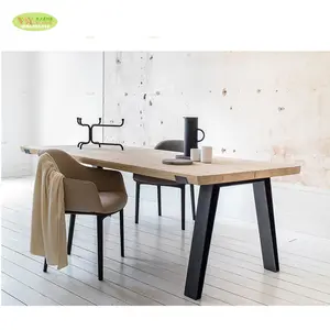 Demir ahşap yemek masası dikdörtgen/ev mobilya katı ahşap yemek masası Metal bacaklar ile