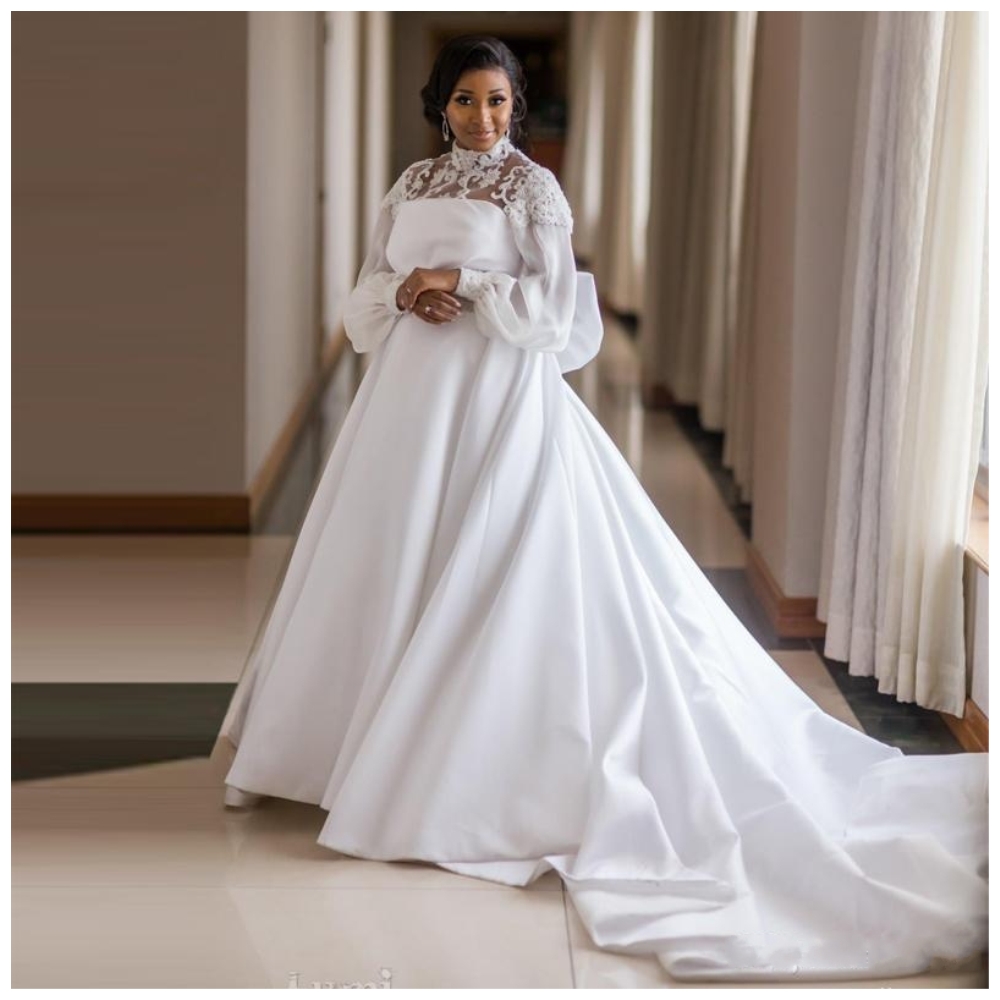 Saudi Arabia Wedding Dress - High Collar Flare Sleeve