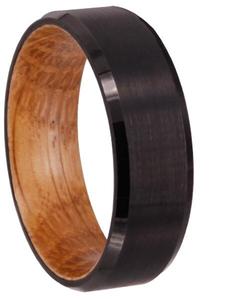 CHENG JEWELERS Anello in Tungsteno con Design Personalizzato a Costellazione, Intarsio in Legno da 8mm, Finitura Spazzolata Placcata Nera - Product Image 1