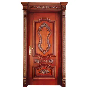 2020 Luxury high quality teak wood carving for house villa frond door bedroom wooden door designs with top head and door post