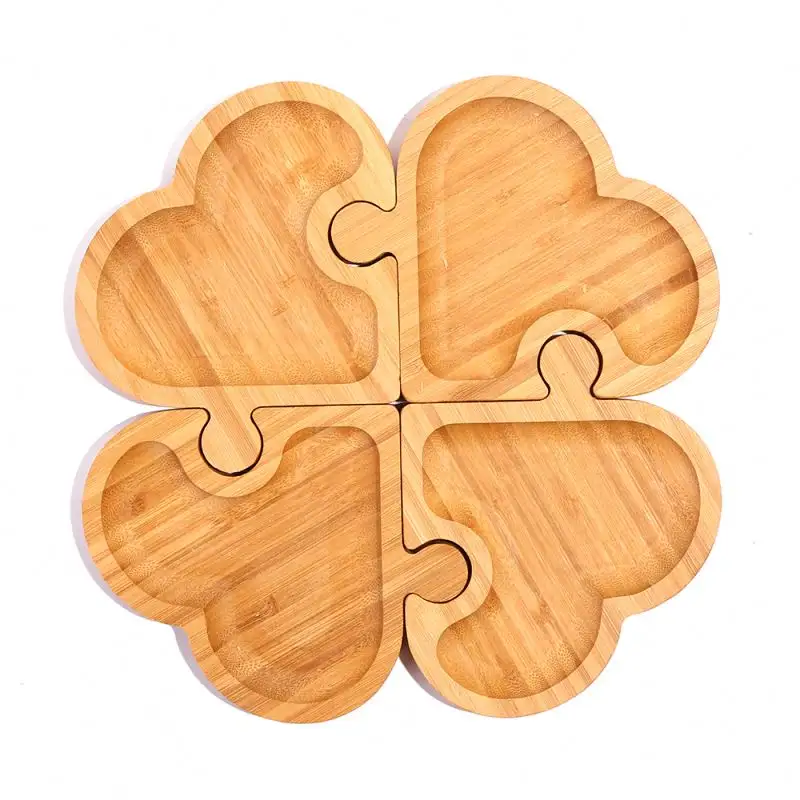 2019 Wooden 4pieces Craft Puzzle Tray, Bamboo Candy Platter Breakfast Fruit Bread Creative Tray For Kids