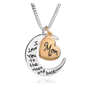 HX021 Yiwu Huilin Jewelry Personalized Design I love you to the moon and back moon shape and mom heart necklace