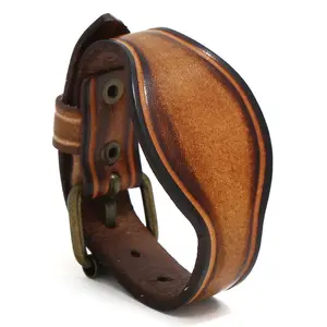 Aktien verkaufen Vintage Herren schmuck hand gefertigt mit Rindsleder Armband mit Gürtels chnalle Großhandels preis Armreif Armband