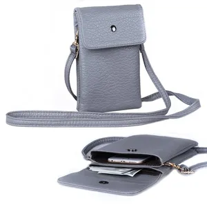 Bolsa de telefone de couro personalizada pendurada, pescoço móvel com alça de ombro