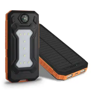 Power Bank Tenaga Surya 20000MAh, Charger Tenaga Surya 2 Port USB Powerbank dengan Lampu LED untuk Ponsel