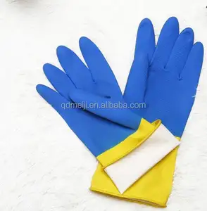 Widely used blue yellow long latex rubber gloves neoprene industrial latex glove wholesale
