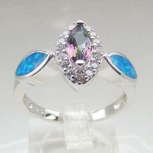 Anillo de piedra de ópalo diseño 2014 nueva fábrica, de plata con topacio místico DR01407274R anillo - Product Image 1