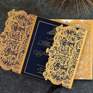 Invitations de mariage personnalisées <span class=keywords><strong>en</strong></span> <span class=keywords><strong>ligne</strong></span>, design monogramme de luxe, or pâle, découpées au laser, cartes d'invitation d'<span class=keywords><strong>anniversaire</strong></span>, cartes de vœux - Product Image 3
