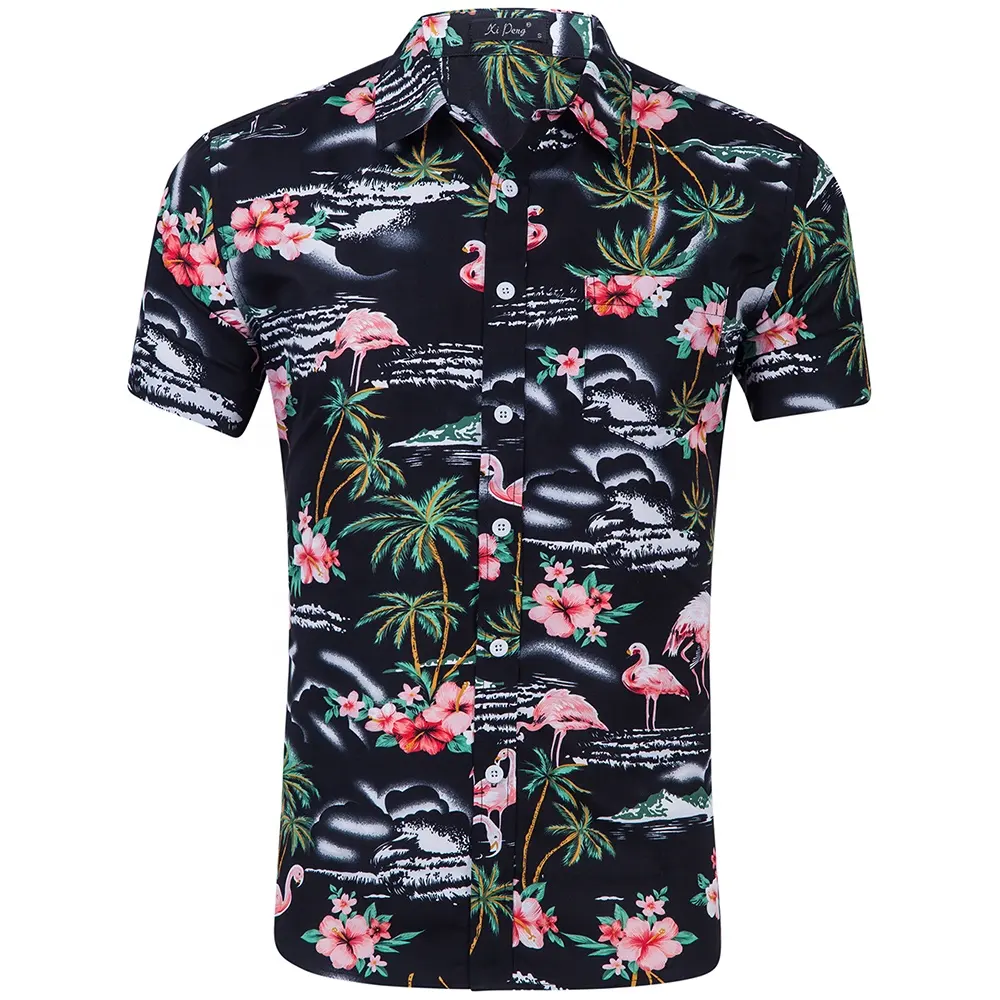 Top quality flower printed 100% polyester mens designer men casual beach shirts in stock