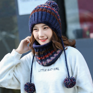 Wholesale colorful striped lady winter acrylic <strong>hat</strong> <strong>and</strong> <strong>scarf</strong> two piece sets with balls - Product Image 4
