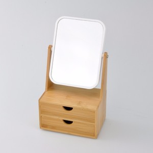 Caja de almacenamiento de cosméticos de 2 cajones de mesa de bambú con espejo - Product Image 2