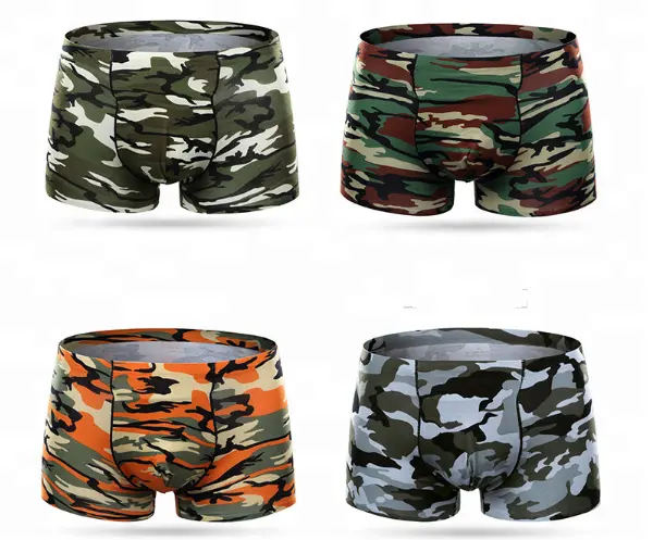 Boxer en pur coton pour hommes, imprimé Camouflage, sans couture, une pièce, sans traces, sous-vêtements masculins