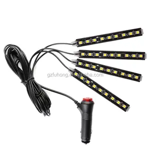 Tira de decoración de interiores para coche, luces led de ambiente de un solo color, 5050, 9 led, 4 Uds.