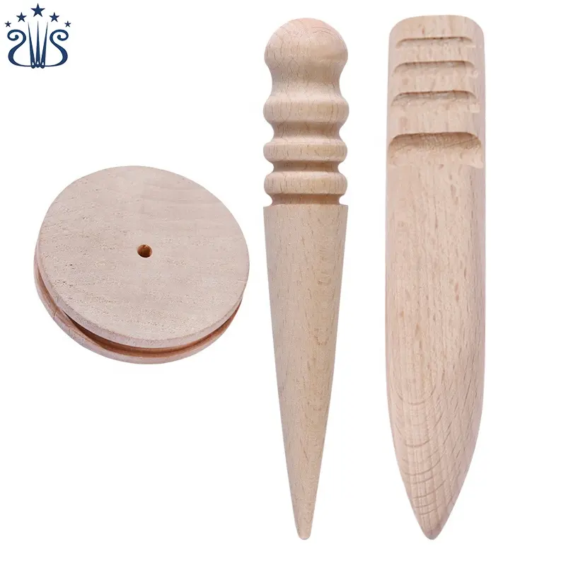 3pcs/set Wood Leather Edge Burnisher Leather Polished Grinding Set Smooth Grooves Leather Tools