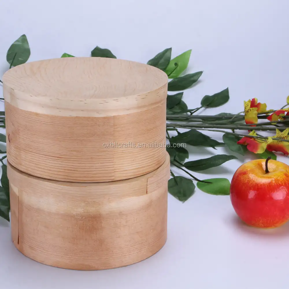 Cina Pasokan Kayu Birch Kotak dengan Gaya Alami, Bentuk Bulat Kotak Kayu untuk Hadiah atau Makanan